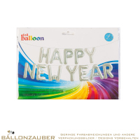 Folienballon Happy New Year Minischriftzug Silber 41cm = 16inch per Buchstabe für Luftfüllung
