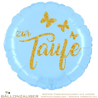 Folienballon Rund zur Taufe blau metallic 45cm = 18inch