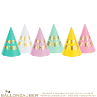 Partyhut Kegel Happy Birthday Bunt 6er Set