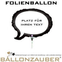 Folienballon luftgefüllt auf Plastikstab Sprechblase weiß schwarz 35cm = 14inch