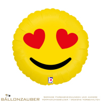 Folienballon Rund Emoticon Smilie Augen-Herzen Gelb 91cm = 36inch