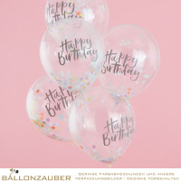 Latexballons Konfettiballons Rund Happy Birthday Bunt Pastell Ø45cm = 18inch Umf. 150cm