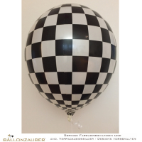Folienhülle Rund Schachbrett schwarz 35cm = 14inch +passender Latexballon