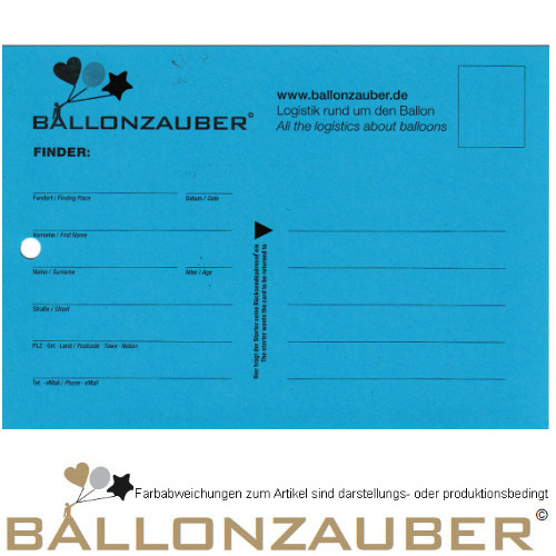 50 Stück Weitflugkarten Neutral Ballonzauber Standard blau für
