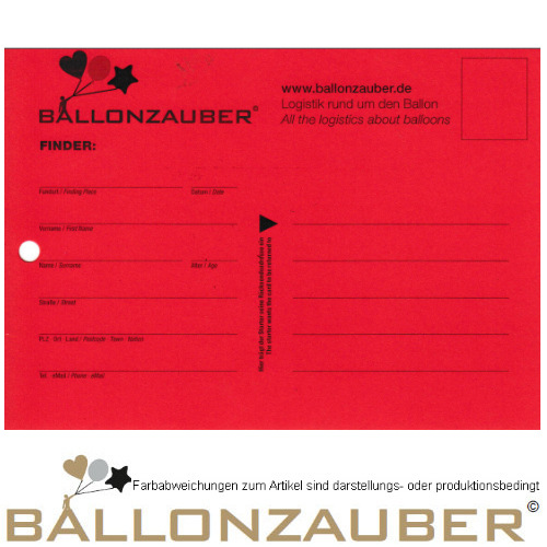 50 Stück Weitflugkarten Neutral Ballonzauber Standard rot für