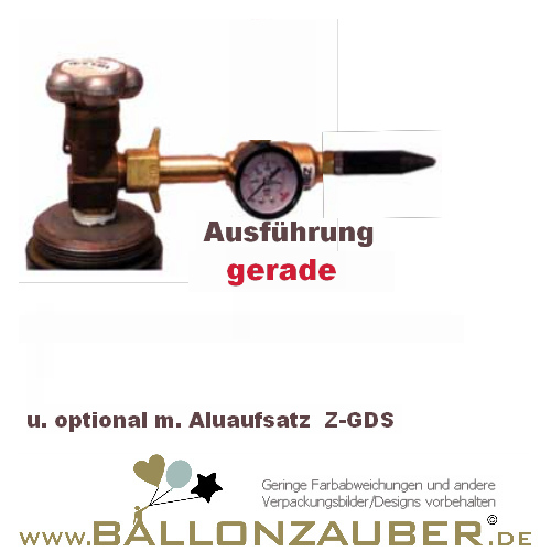 Druckminderer Fllventil f. Latexballons mit Manometer  Gerade Ausf.