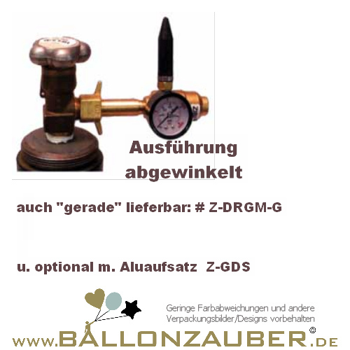 Druckminderer Fllventil f. Latexballons mit Manometer Winkel-Ausfhrung