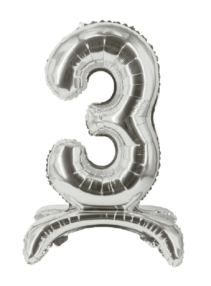 Folienballon - Zahl 3 Silber - Stand Up
