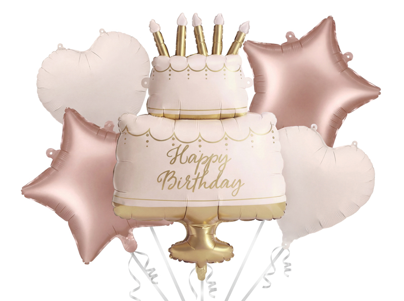 Ballonbouquet - Happy Birthday Pastellfarben Kuchen Geburtstag Folienballon Set Ballonstrauß