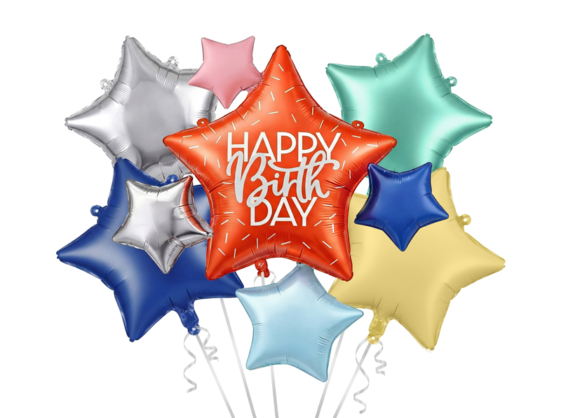Ballonbouquet - Happy Birthday Stars  Geburtstag Folienballon Set Sterne