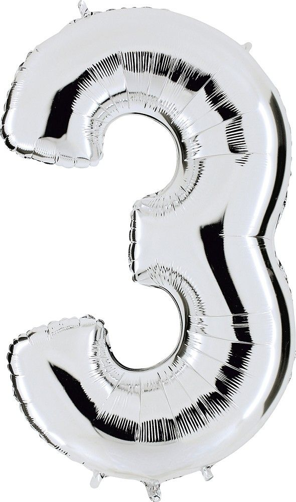 Folienballon Zahl 3 Silber 101cm